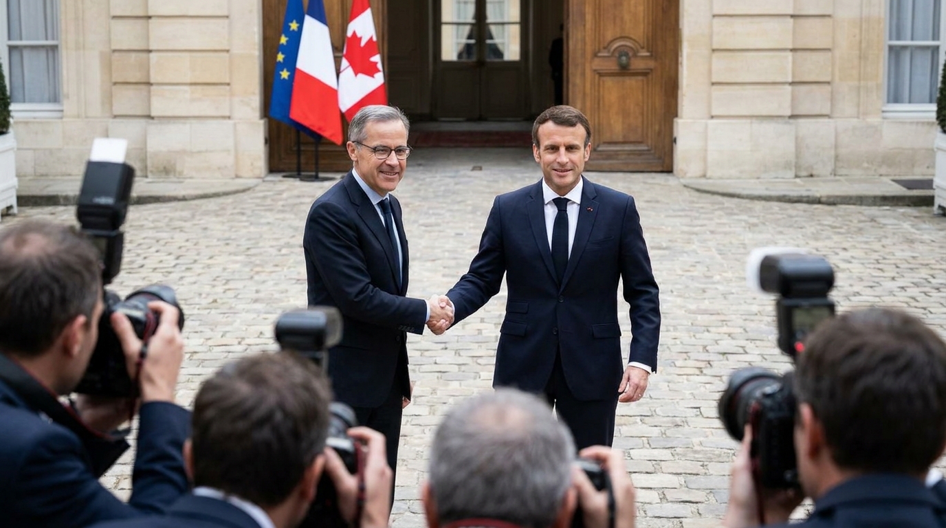 Emmanuel Macron recibe a Mark Carney en el patio del Palacio del Elíseo.