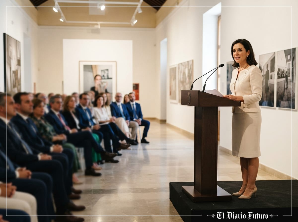 Acto institucional cultural con una autoridad en un atril ante un auditorio.