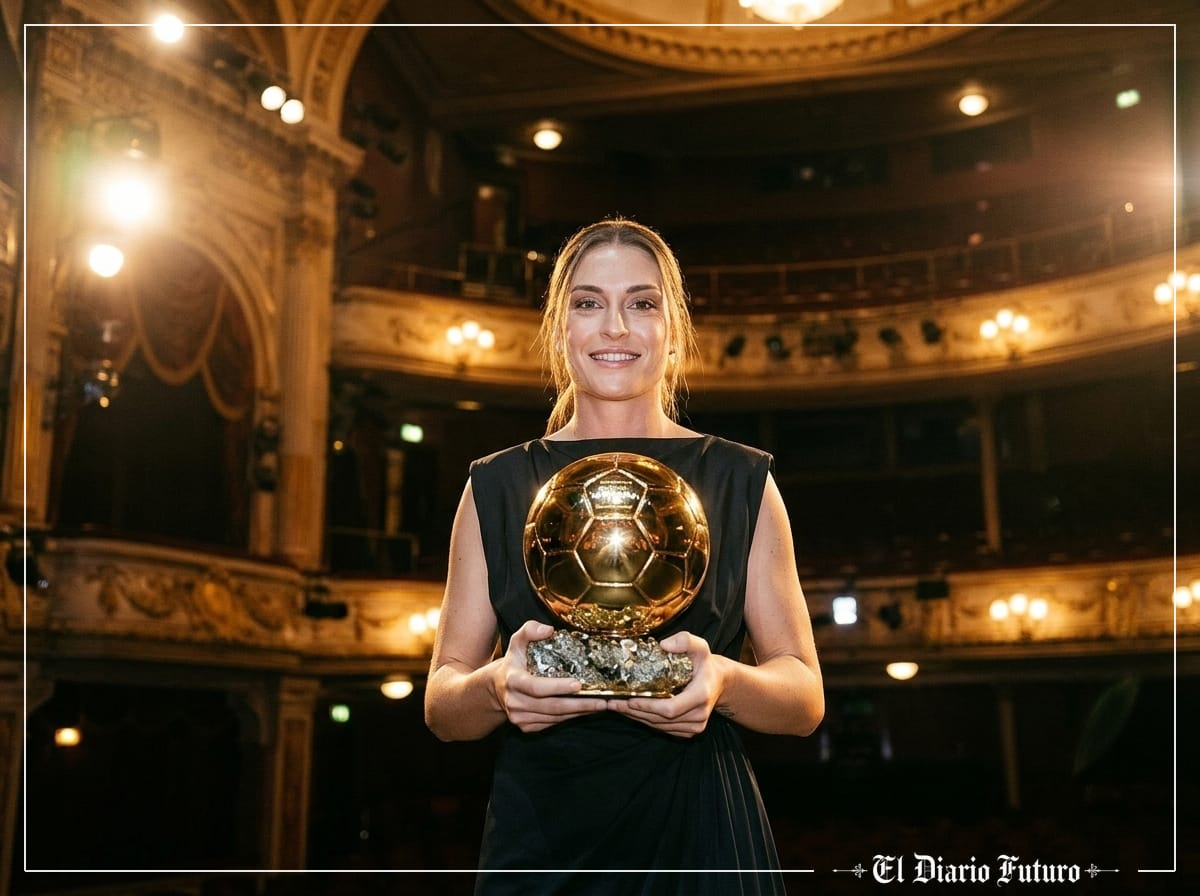 Alexia Putellas con el Balón de Oro en el escenario